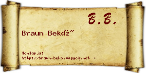 Braun Bekő névjegykártya